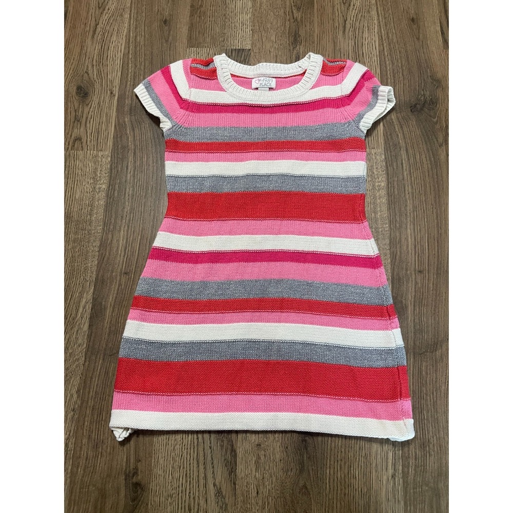 Est. 1989 Place Dress, Girl's Size Small, Pink Red White, Striped, Shirt Dress